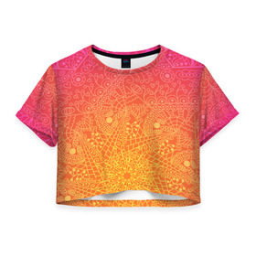 Женская футболка 3D укороченная с принтом Солнечные мандалы в Белгороде, 100% полиэстер | круглая горловина, длина футболки до линии талии, рукава с отворотами | 