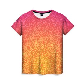 Женская футболка 3D с принтом Солнечные мандалы в Белгороде, 100% полиэфир ( синтетическое хлопкоподобное полотно) | прямой крой, круглый вырез горловины, длина до линии бедер | 