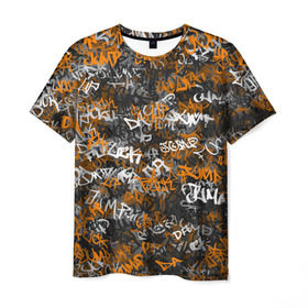 Мужская футболка 3D с принтом Jump da f#ck up! в Белгороде, 100% полиэфир | прямой крой, круглый вырез горловины, длина до линии бедер | Тематика изображения на принте: slipknot | soulfly | u rban | белый | графити | граффити | камуфляж | надпись | оранжевый | черный
