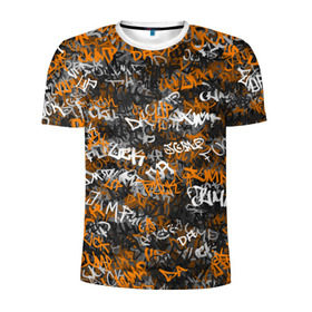 Мужская футболка 3D спортивная с принтом Jump da f#ck up! в Белгороде, 100% полиэстер с улучшенными характеристиками | приталенный силуэт, круглая горловина, широкие плечи, сужается к линии бедра | slipknot | soulfly | u rban | белый | графити | граффити | камуфляж | надпись | оранжевый | черный