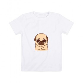 Детская футболка хлопок с принтом Puglie Pug Сердитый в Белгороде, 100% хлопок | круглый вырез горловины, полуприлегающий силуэт, длина до линии бедер | 