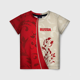 Детская футболка 3D с принтом Russia в Белгороде, 100% гипоаллергенный полиэфир | прямой крой, круглый вырез горловины, длина до линии бедер, чуть спущенное плечо, ткань немного тянется | rus | russia | team | мира | российская | россия | рф | сборная | федерация | футбол | чемпионат