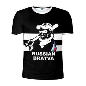 Мужская футболка 3D спортивная с принтом RUSSIAN BRATVA в Белгороде, 100% полиэстер с улучшенными характеристиками | приталенный силуэт, круглая горловина, широкие плечи, сужается к линии бедра | mafia | russian | бандит | герб | мафия | россия | флаг