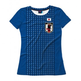 Женская футболка 3D с принтом Сборная Японии 2018 домашняя форма в Белгороде, 100% полиэфир ( синтетическое хлопкоподобное полотно) | прямой крой, круглый вырез горловины, длина до линии бедер | 