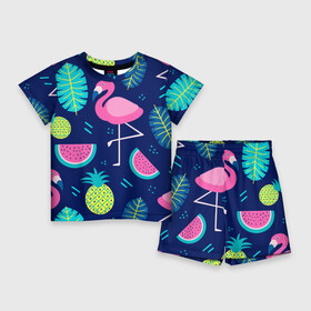 Детский костюм с шортами 3D с принтом Фламинго в Белгороде,  |  | flamingo | ананас | арбуз | летние | летняя | лето | листья | текстура | фламинго | фрукты