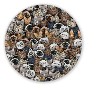 Коврик для мышки круглый с принтом Коты разных пород в Белгороде, резина и полиэстер | круглая форма, изображение наносится на всю лицевую часть | бенгальский | кот | котик | котики | кошка | мейн кун | паттерн | персидский | сиамский | сфинкс