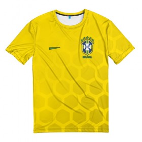 Мужская футболка 3D с принтом Сборная Бразилии узор соты в Белгороде, 100% полиэфир | прямой крой, круглый вырез горловины, длина до линии бедер | brazil | championship | cup | football | team | world | бразилия | форма | футбол | чемпионат мира | чм