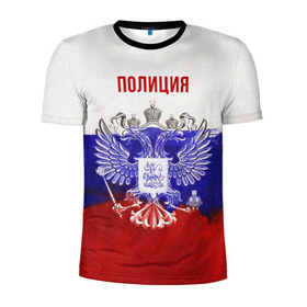 Мужская футболка 3D спортивная с принтом Полиция Российский флаг в Белгороде, 100% полиэстер с улучшенными характеристиками | приталенный силуэт, круглая горловина, широкие плечи, сужается к линии бедра | 
