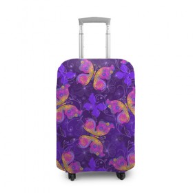 Чехол для чемодана 3D с принтом Розовые бабочки в Белгороде, 86% полиэфир, 14% спандекс | двустороннее нанесение принта, прорези для ручек и колес | butterflies | бабочки | паттерн | розовый | фиолетовый