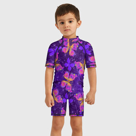 Детский купальный костюм 3D с принтом Розовые бабочки в Белгороде, Полиэстер 85%, Спандекс 15% | застежка на молнии на спине | butterflies | бабочки | паттерн | розовый | фиолетовый