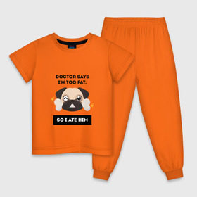 Детская пижама хлопок с принтом Футболка с мопсом в Белгороде, 100% хлопок |  брюки и футболка прямого кроя, без карманов, на брюках мягкая резинка на поясе и по низу штанин
 | Тематика изображения на принте: бульдог | дог | животные | мопс | собака | толстый | юмор