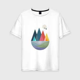 Женская футболка хлопок Oversize с принтом Где-то в Белгороде, 100% хлопок | свободный крой, круглый ворот, спущенный рукав, длина до линии бедер
 | геометрия | горы | графика | дизайн | красиво | птицы | солнце