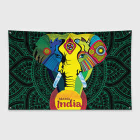 Флаг-баннер с принтом Мама Индия в Белгороде, 100% полиэстер | размер 67 х 109 см, плотность ткани — 95 г/м2; по краям флага есть четыре люверса для крепления | ганеша | гималаи | индия | йога | кислота | практика | психоделика | слон | ярко