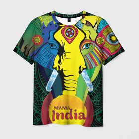 Мужская футболка 3D с принтом Мама Индия в Белгороде, 100% полиэфир | прямой крой, круглый вырез горловины, длина до линии бедер | Тематика изображения на принте: ганеша | гималаи | индия | йога | кислота | практика | психоделика | слон | ярко