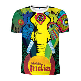Мужская футболка 3D спортивная с принтом Мама Индия в Белгороде, 100% полиэстер с улучшенными характеристиками | приталенный силуэт, круглая горловина, широкие плечи, сужается к линии бедра | ганеша | гималаи | индия | йога | кислота | практика | психоделика | слон | ярко
