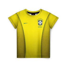 Детская футболка 3D с принтом Сборная Бразилии (сетка) в Белгороде, 100% гипоаллергенный полиэфир | прямой крой, круглый вырез горловины, длина до линии бедер, чуть спущенное плечо, ткань немного тянется | brazil | football | бразилия | форма | футбол | футбольная | чм