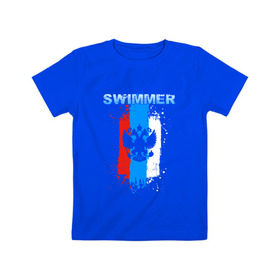 Детская футболка хлопок с принтом Swimmer в Белгороде, 100% хлопок | круглый вырез горловины, полуприлегающий силуэт, длина до линии бедер | Тематика изображения на принте: пловец | пловчиха