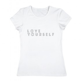 Женская футболка хлопок с принтом LOVE YOURSELF_2 в Белгороде, 100% хлопок | прямой крой, круглый вырез горловины, длина до линии бедер, слегка спущенное плечо | bangtan boys | bts | бантаны | бтс