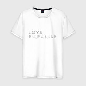 Мужская футболка хлопок с принтом LOVE YOURSELF_2 в Белгороде, 100% хлопок | прямой крой, круглый вырез горловины, длина до линии бедер, слегка спущенное плечо. | bangtan boys | bts | бантаны | бтс