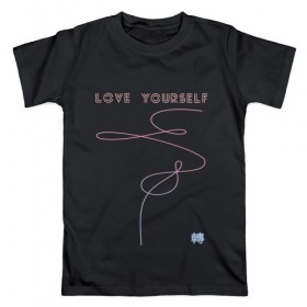 Мужская футболка хлопок с принтом LOVE YOURSELF_3 в Белгороде, 100% хлопок | прямой крой, круглый вырез горловины, длина до линии бедер, слегка спущенное плечо. | bangtan boys | bts | бантаны | бтс