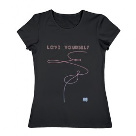Женская футболка хлопок с принтом LOVE YOURSELF_3 в Белгороде, 100% хлопок | прямой крой, круглый вырез горловины, длина до линии бедер, слегка спущенное плечо | bangtan boys | bts | бантаны | бтс