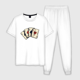 Мужская пижама хлопок с принтом Старые карты в Белгороде, 100% хлопок | брюки и футболка прямого кроя, без карманов, на брюках мягкая резинка на поясе и по низу штанин
 | Тематика изображения на принте: cards | карты