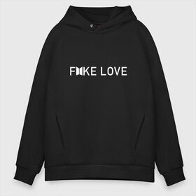 Мужское худи Oversize хлопок с принтом FAKE LOVE_ в Белгороде, френч-терри — 70% хлопок, 30% полиэстер. Мягкий теплый начес внутри —100% хлопок | боковые карманы, эластичные манжеты и нижняя кромка, капюшон на магнитной кнопке | bangtan boys | bts | бантаны | бтс