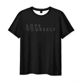 Мужская футболка 3D с принтом LOVE YOURSELF_5 в Белгороде, 100% полиэфир | прямой крой, круглый вырез горловины, длина до линии бедер | Тематика изображения на принте: bangtan boys | bts | бантаны | бтс