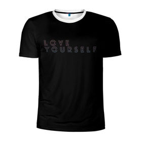 Мужская футболка 3D спортивная с принтом LOVE YOURSELF_5 в Белгороде, 100% полиэстер с улучшенными характеристиками | приталенный силуэт, круглая горловина, широкие плечи, сужается к линии бедра | bangtan boys | bts | бантаны | бтс