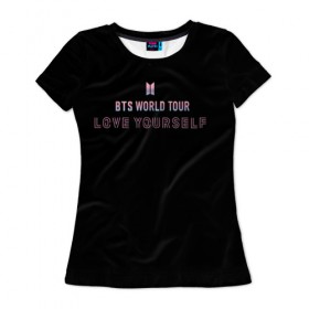 Женская футболка 3D с принтом BTS WORLD TOUR_color в Белгороде, 100% полиэфир ( синтетическое хлопкоподобное полотно) | прямой крой, круглый вырез горловины, длина до линии бедер | bangtan boys | bts | бантаны | бтс