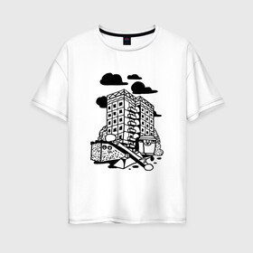 Женская футболка хлопок Oversize с принтом Панельный дом в Белгороде, 100% хлопок | свободный крой, круглый ворот, спущенный рукав, длина до линии бедер
 | old school | taknado | urban | арт | граффити | илюстратор | сибирь | стрит арт | тату