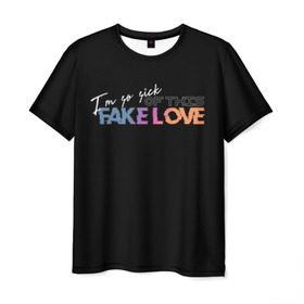 Мужская футболка 3D с принтом FAKE LOVE в Белгороде, 100% полиэфир | прямой крой, круглый вырез горловины, длина до линии бедер | bangtan boys | bts | бантаны | бтс