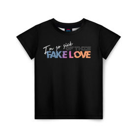 Детская футболка 3D с принтом FAKE LOVE в Белгороде, 100% гипоаллергенный полиэфир | прямой крой, круглый вырез горловины, длина до линии бедер, чуть спущенное плечо, ткань немного тянется | bangtan boys | bts | бантаны | бтс