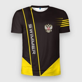 Мужская футболка 3D спортивная с принтом Swimmer в Белгороде, 100% полиэстер с улучшенными характеристиками | приталенный силуэт, круглая горловина, широкие плечи, сужается к линии бедра | герб | орел | пловец | пловчиха