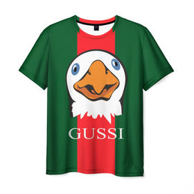 Мужская футболка 3D с принтом GUSSI в Белгороде, 100% полиэфир | прямой крой, круглый вырез горловины, длина до линии бедер | gucci | gussi ga ga ga | gussi gang | бренд | гусь | птица