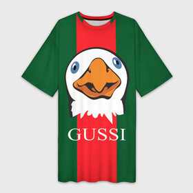 Платье-футболка 3D с принтом GUSSI в Белгороде,  |  | Тематика изображения на принте: gucci | gussi ga ga ga | gussi gang | бренд | гусь | птица