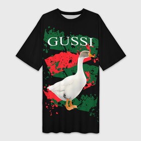 Платье-футболка 3D с принтом Gussi в Белгороде,  |  | Тематика изображения на принте: gucci | gussi ga ga ga | gussi gang | бренд | гусь | птица