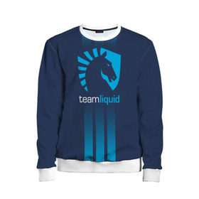 Детский свитшот 3D с принтом TEAM LIQUID E-SPORT в Белгороде, 100% полиэстер | свободная посадка, прямой крой, мягкая тканевая резинка на рукавах и понизу свитшота | Тематика изображения на принте: 2019 | blue | cybersport | esport | liquid | logo | pro league | team | team liquid | киберспорт | логотип | тим ликвид | фирменные цвета
