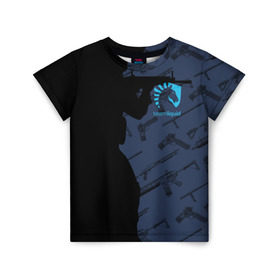 Детская футболка 3D с принтом TEAM LIQUID E-SPORT CS GO в Белгороде, 100% гипоаллергенный полиэфир | прямой крой, круглый вырез горловины, длина до линии бедер, чуть спущенное плечо, ткань немного тянется | Тематика изображения на принте: 2019 | blue | cs go | cybersport | esport | liquid | logo | pro league | team | team liquid | киберспорт | логотип | тим ликвид | фирменные цвета