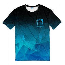 Мужская футболка 3D с принтом TEAM LIQUID E-SPORT в Белгороде, 100% полиэфир | прямой крой, круглый вырез горловины, длина до линии бедер | Тематика изображения на принте: 2019 | blue | cybersport | esport | liquid | logo | pro league | team | team liquid | киберспорт | логотип | тим ликвид | фирменные цвета