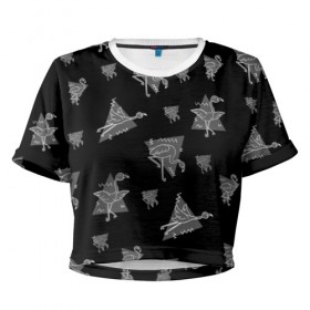 Женская футболка Cropp-top с принтом Дивный фламинго в Белгороде, 100% полиэстер | круглая горловина, длина футболки до линии талии, рукава с отворотами | 