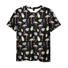 Мужская футболка 3D с принтом Розовый фламинго в Белгороде, 100% полиэфир | прямой крой, круглый вырез горловины, длина до линии бедер | Тематика изображения на принте: африка | крылья | мода | прикольные | природа | птица | розовый | фламинго | цвет | яркие