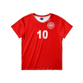 Детская футболка 3D с принтом Эриксен ЧМ 2018 в Белгороде, 100% гипоаллергенный полиэфир | прямой крой, круглый вырез горловины, длина до линии бедер, чуть спущенное плечо, ткань немного тянется | denmark | eriksen | дания | чемпионат мира