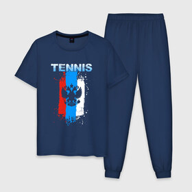 Мужская пижама хлопок с принтом Tennis в Белгороде, 100% хлопок | брюки и футболка прямого кроя, без карманов, на брюках мягкая резинка на поясе и по низу штанин
 | itf | sport | tennis | большой | линии | мяч | надпись | полосы | ракетка | россии | россия | рф | сборная | символ | состязание | спорт | спортсмен | теннис | теннисист | теннисистка | флаг