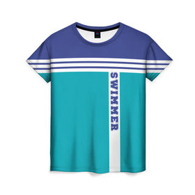 Женская футболка 3D с принтом Swimmer в Белгороде, 100% полиэфир ( синтетическое хлопкоподобное полотно) | прямой крой, круглый вырез горловины, длина до линии бедер | пловец | пловчиха