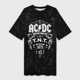 Платье-футболка 3D с принтом AC DC run for your life в Белгороде,  |  | ac dc | acdc | acdc ас дс | австралийская | ангус янг | асдс | блюз | группа | крис слэйд | метал | молния | музыка | музыканты | певцы | рок | рок н ролл | стиви янг | хард | хардрок | эксл роуз
