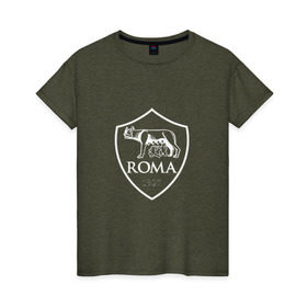 Женская футболка хлопок с принтом ROMA FC в Белгороде, 100% хлопок | прямой крой, круглый вырез горловины, длина до линии бедер, слегка спущенное плечо | 