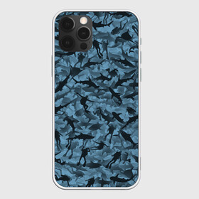 Чехол для iPhone 12 Pro с принтом Акулы и дайверы в Белгороде, силикон | область печати: задняя сторона чехла, без боковых панелей | аквалангист | камуфляж | милитари | молот | море | рыба