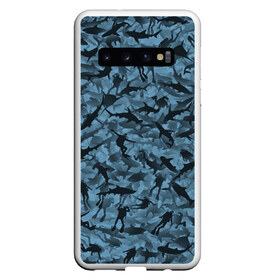 Чехол для Samsung Galaxy S10 с принтом Акулы и дайверы в Белгороде, Силикон | Область печати: задняя сторона чехла, без боковых панелей | аквалангист | камуфляж | милитари | молот | море | рыба