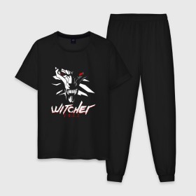 Мужская пижама хлопок с принтом WITCHER 2077 (ВЕДЬМАК 2077) в Белгороде, 100% хлопок | брюки и футболка прямого кроя, без карманов, на брюках мягкая резинка на поясе и по низу штанин
 | 2019 | cd project red | cyberpunk 2077 | future | hack | samurai | sci fi | the witcher | witcher 2077 | андроиды | безумие | будущее | ведьмак 2077 | киберпанк 2077 | логотип | роботы | самураи | фантастика | цифры